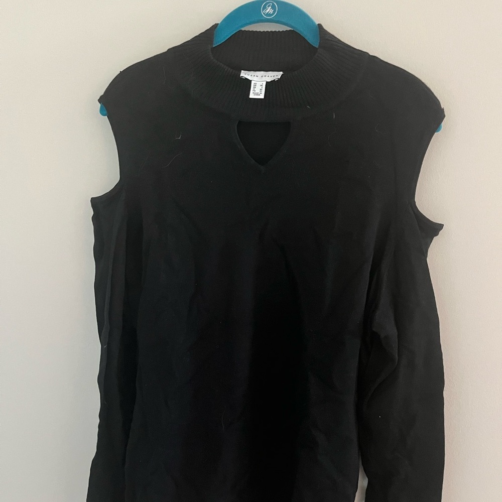 Susan Graver Black Cold shoulder sweater